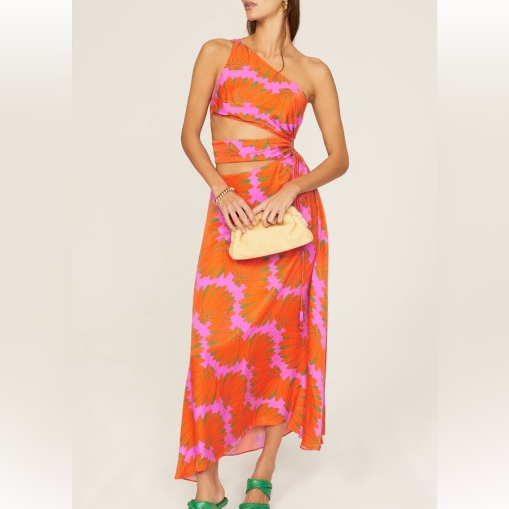Farm Rio Pink Copacabana Lenzing Cut Out Midi Dress